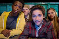 Astro, Reese Hartwig, Teo Halm and Ella Linnea Wahlstedt in "Earth to Echo."