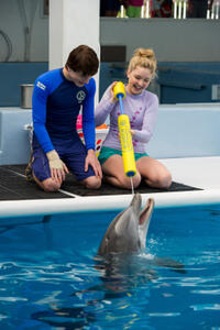 Nathan Gamble as Sawyer Nelson and Cozi Zuehlsdorff as Hazel Haskett in "Dolphin Tale 2."