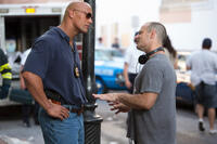 Dwayne Johnson and director Dito Montiel on the set of "Empire State."