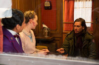 Tony Revolori, Saoirse Ronan and Wes Anderson on the set of "The Grand Budapest Hotel."