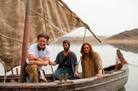 Producer Mark Burnett, Darwin Shaw and Diogo Morgado on the set of "Son Of God."