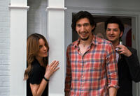 Tina Fey as Wendy Altman, Adam Driver as Phillip Altman and Ben Schwartz as Rabbi Charles Grodner in "This Is Where I Leave You."