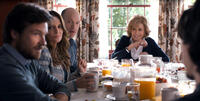 Jason Bateman as Judd Altman, Tina Fey as Wendy Altman, Corey Stoll as Paul Altman and Jane Fonda as Hillary Altman in "This Is Where I Leave You."