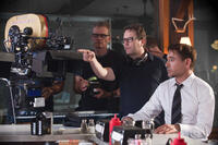 Director David Dobkin and Robert Downey Jr. on the set of "The Judge."