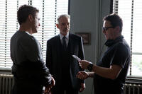 Robert Downey Jr., Billy Bob Thornton and director David Dobkin on the set of "The Judge."
