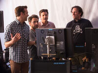 Jason Sudeikis, Charlie Day, Jason Bateman and director Sean Anders on the set of "Horrible Bosses 2."