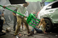 Director Michael Bay and Nicola Peltz on the set of "Transformers: Age of Extinction."