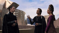 Eddie Redmayne as Balem Abrasax, Douglas Booth as Titus Abrasax and Tuppence Middleton as Kalique Abrasax in "Jupiter Ascending."