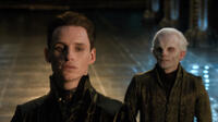 Eddie Redmayne as Balem Abrasax and Edward Hogg as Chicanery Night in "Jupiter Ascending."