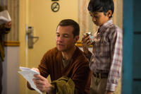 Director Jason Bateman and Rohan Chand on the set of "Bad Words."