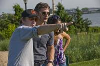 Director Scott Derrickson, Eric Bana and Olivia Munn on the set of "Deliver Us From Evil."