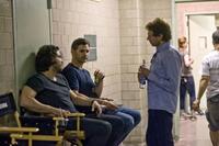 Edgar Ramirez, Eric Bana and producer Jerry Bruckheimer on the set of "Deliver Us From Evil."