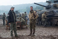 Director David Ayer and Brad Pitt on the set of "Fury."