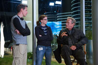Producer David Ellison, producer Dana Goldberg and Arnold Schwarzenegger on the set of "Terminator: Genisys."
