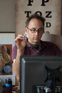 Director David Wain on the set of "They Came Together."