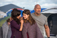 Carla Gugino as Emma, Alexandra Daddario as Blake and Dwayne Johnson as Ray in "San Andreas."