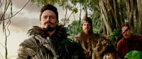 Hugh Jackman as Blackbeard, Phil Martin as Goliath, Jimmy Vee as Lofty and Neil Bell as Baggy in "Pan."