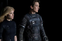 Miles Teller as Reed Richards and Kate Mara as Sue Storm in "Fantastic Four."