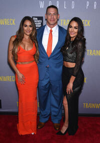 Brie Bella, John Cena and Nikki Bella at the New York premiere of "Trainwreck."