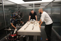 Director Alex Garland and Oscar Isaac on the set of "Ex Machina."
