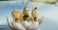 Maya voiced by Coco Jack Gillies, Sting voiced by Joel Franco and Willy voiced by Kodi Smit-McPhee in "Maya the Bee Movie."