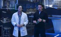 Mark Ruffalo as Bruce Banner and Robert Downey, Jr. as Tony Stark in "Avengers: Age of Ultron."