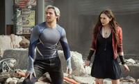 Aaron Taylor-Johnson as Quicksilver and Elizabeth Olsen as Scarlet Witch in "Avengers: Age of Ultron."