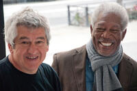 Morgan Freeman and director Richard Loncraine on set of "5 Flights Up."
