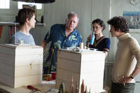 Joseph Gordon-Levitt, director Robert Zemeckis, Charlotte Le Bon and Clement Sibony on the set of "The Walk."