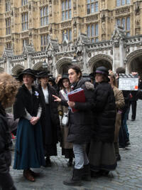 A scene from the set of "Suffragette."