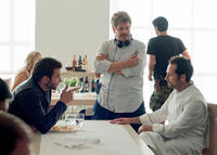 Bradley Cooper, director John Wells and Matthew Rhys on the set of "Burnt."