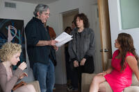 Julia Garner, Director Paul Weitz, Lily Tomlin and Marcia Gay Haren on the set of "Grandma."