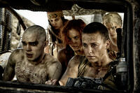 Nicholas Hoult as Nux, Courtney Eaton as Fragile, Riley Keough as Capable, Charlize Theron as Furiosa and Abbey Lee Kershaw as Wag in "Mad Max: Fury Road."