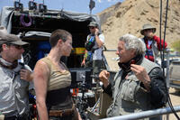 Charlize Theron and director George Miller on the set of "Mad Max: Fury Road."
