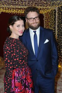 Lauren Miller and Seth Rogan at the California premiere of "The Night Before."