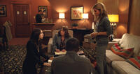 Zoe Kazan as Leblanc, Ann Dowd as Nell, Anthony Mackie as Ben and Sandra Bullock as Jane in "Our Brand Is Crisis."