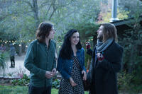 Benedict Samuel, Krysten Ritter and DP David Myrick on the set of "Asthma."