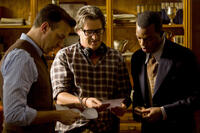 Jason Sudeikis, Director Stephen Hopkins and Stephan James on the set of "Race."
