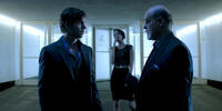 Chad McKnight as Jim Beale, Brianne Davis as Abby and Michael Ironside as Klaus Meisner in "Synchronicity."