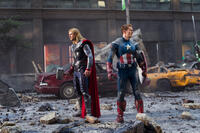 Chris Hemsworth as Thor and Chris Evans as Captain America in "Marvel's The Avengers."