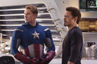 Chris Evans as Captain America and Robert Downey Jr. as Tony Stark in "The Avengers."