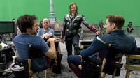 Robert Downey Jr., director Joss Whedon, Chris Hemsworth and Chris Evans in "The Avengers."
