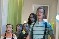 Jake Short as Nose Noseworthy, Trevor Gagnon as Loogie, Jimmy Bennett as Toe Thompson, Kat Dennings as Stacey Thompson and William H. Macy as Dr. Noseworthy in "Shorts."