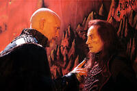 King Galbatorix (John Malkovich) makes a point to his minion, the sorcerer Durza (Robert Carlyle) in "Eragon." 