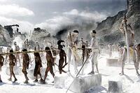 Behind the scenes, on location in "Apocalypto."