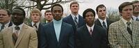 The 'young Thundering Herd' gather at the memorial of former football players in "We Are Marshall."