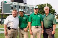 Matthew McConaughey and Matthew Fox with their real-life counterparts, Jack Lengyel and Red Dawson, for the film "We Are Marshall."