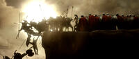 The Spartans drive the Persian army over a cliff and into the sea in "300."