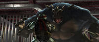 Raphael and the Bigfoot Monster in "Teenage Mutant Ninja Turtles."