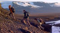 Anita Briem as Hannah, Brendan Fraser as Trevor and Josh Hutcherson as Sean in "Journey to the Center of the Earth."